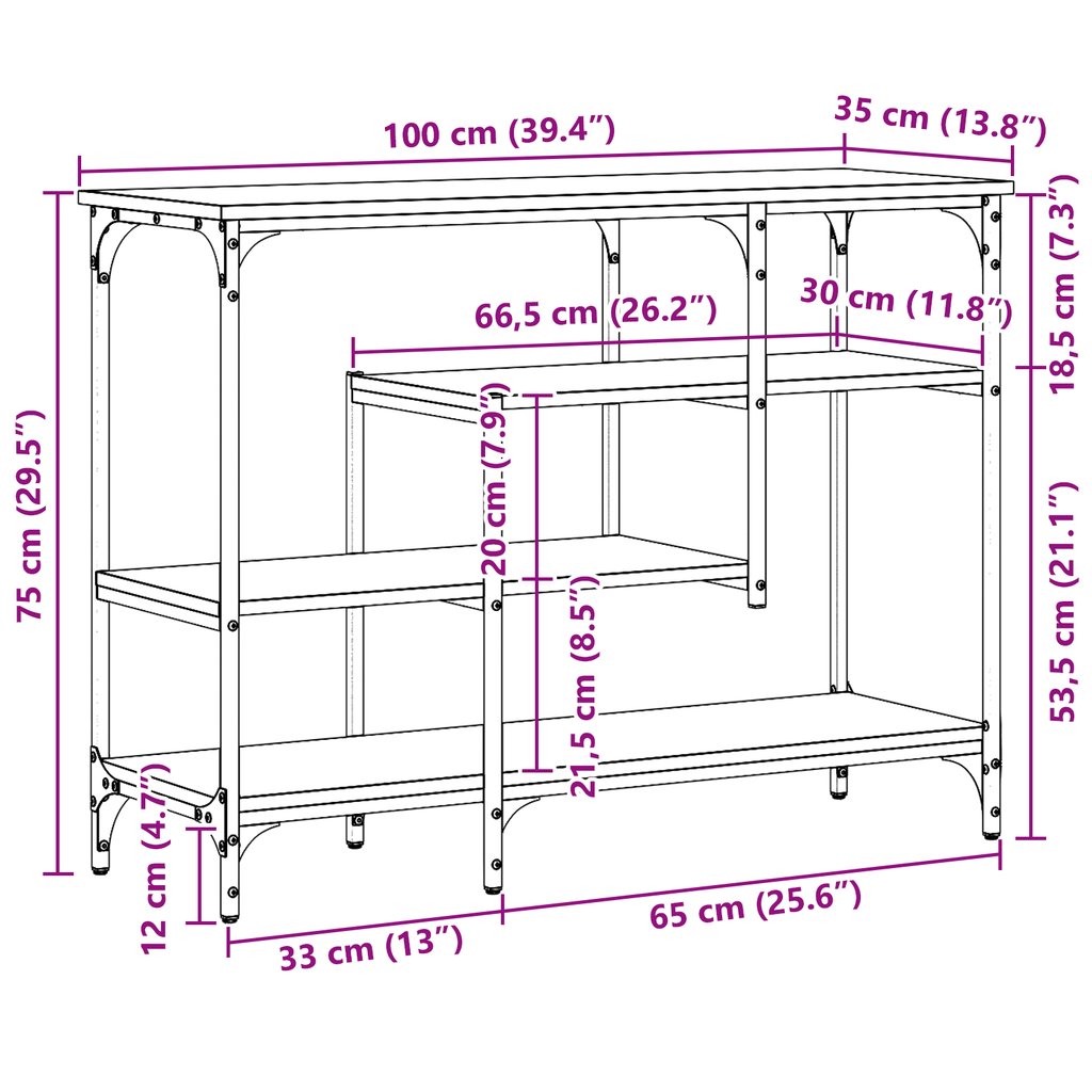 vidaXL Stół Konsolowy z półką Czarny dąb 100 x 35 x 75 cm